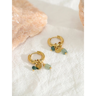 Green Stone Hoop Earrings