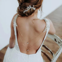 Zircon Tassel Pendant Back Chain Necklace for Dress Backless Water Drop Flower Crystal Shoulder Chain Body Jewelry Wedding Boho