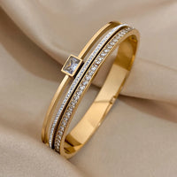 White Rhinestone Wide Bangle