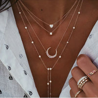 Crystal Geometry Star Moon Lock Pendants Necklaces