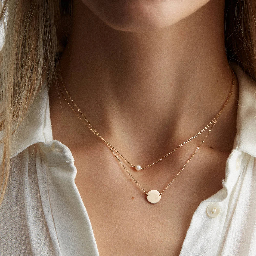 EManco Stainless Steel Choker Imitated Pearl Necklaces for Women Gold Color Layered Chain Necklace Jewelry