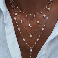 Crystal Geometry Star Moon Lock Pendants Necklaces