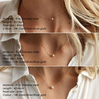 EManco Stainless Steel Choker Imitated Pearl Necklaces for Women Gold Color Layered Chain Necklace Jewelry