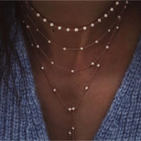 Crystal Geometry Star Moon Lock Pendants Necklaces