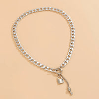 Punk Thick Chain with Lock/Key Pendant Necklace for Women Trendy Tassel Chain Necklace on Neck 2024 Fashion Choker Jewelry Gifts
