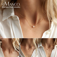 EManco Stainless Steel Choker Imitated Pearl Necklaces for Women Gold Color Layered Chain Necklace Jewelry