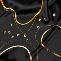 Initial Necklaces for Women,Slim Shiny A-Z Letter Pendant,Girls Layered Snake Herringbone Chain Chic Stainless Steel Neck Collar