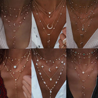 Crystal Geometry Star Moon Lock Pendants Necklaces