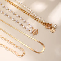 Layered Imitation Pearl and Thick Chains Choker Necklace for Women Tendy Beaded Chains on Neck Accessories 2023 Fashion Jewelry