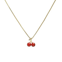 New Wine Red Cherry Gold Color Pendant Necklace For Women Personality Fashion Necklace Wedding Jewelry Birthday Gifts
