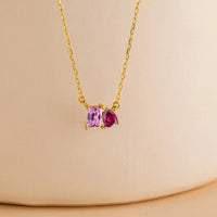 EManco Stainless Steel Rose Red with Pink Zirconia Pendant Necklace For Women's Party Wedding Statement Fine Jewelry Gift