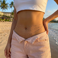 Fashion Boho Double Layer Rhinestone Tassel Belly Chain For Women Y2K Gold Color Beach Bikini Waist Body Chain Party Jewelry