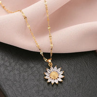 Gold Plated Sunflower Necklace for Women Jewelry Titanium Steel Zircon Big Pendant Necklace Luxury Choker Korea Style Wholesale