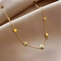 Geometric Small Square Four-leaf Clover Pendant Necklace for Women Girls Stainless Steel Fashion Jewelry Accessories Friend Gift
