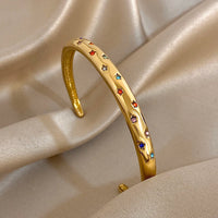 Gold Plated New Stainless Steel Bracelet Inlaid Colorful Rhinestones Luxurious Open Cuff Bangles Bracelets for Women Men Jewelry
