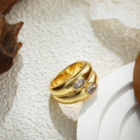 Fashion Oval Zircon Crystal Chunky Bilayer Round Rings for Women Stainless Steel Finger Ring Wedding Aesthetics Jewelry