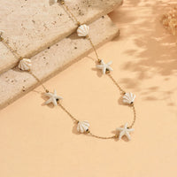 Stainless Steel Starfish Shell Choker Necklace Boho Beach Summer Vacation Jewelry for Women Daily Casual Wear