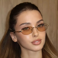 Light Luxury Rimless Oval Personalized Sunglasses, High-End Fashion Casual Sunglasses, Suitable For Outdoor Vacation Sunglasses