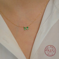 925 Sterling Silver 18K Gold Plated Emerald CZ Bow Necklace Women Dainty Cute Butterfly Pendant Fashion Jewelry Gift