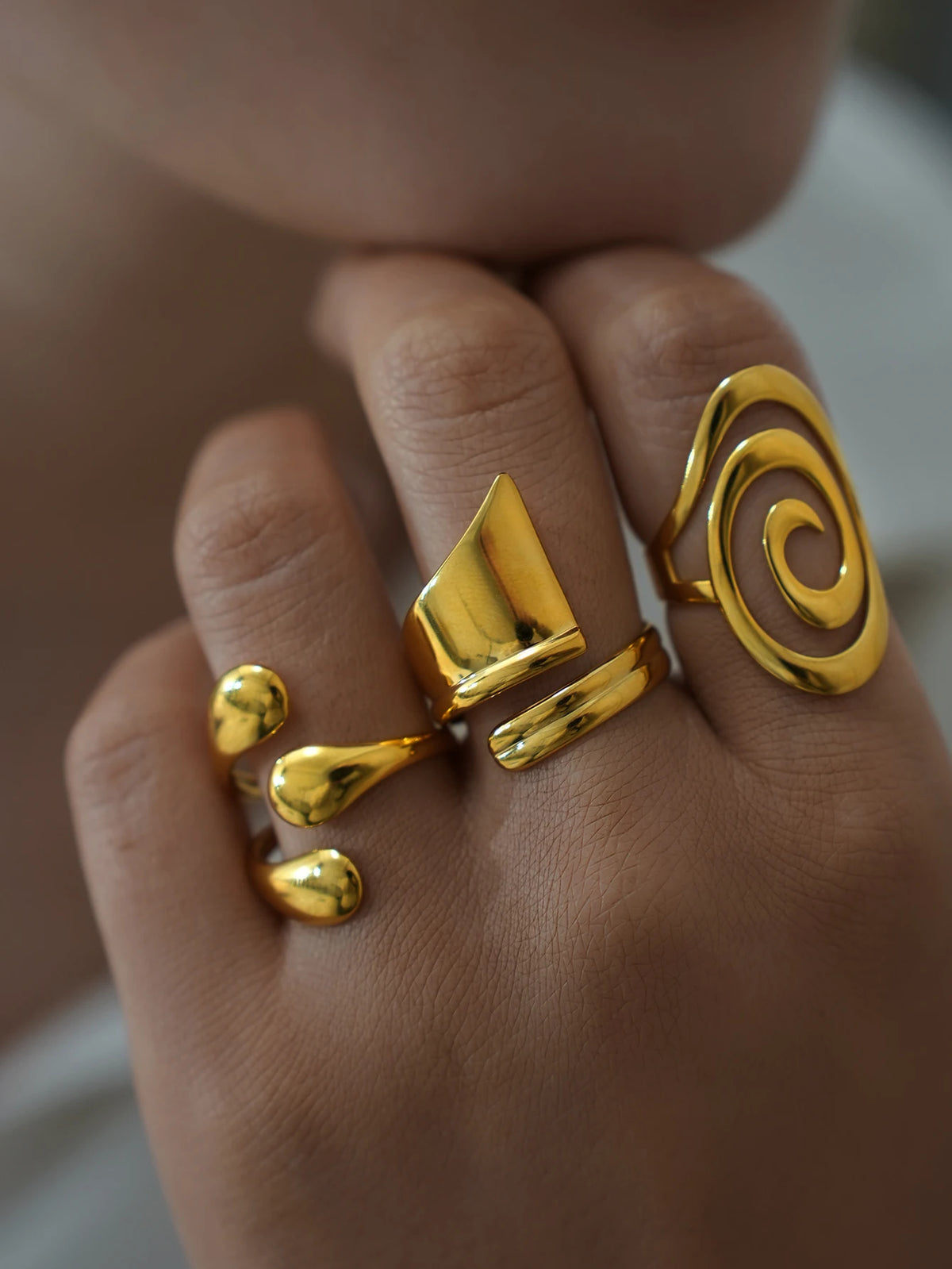 Fashion Stainless Steel Waterproof Open Ring Personality Charms PVD Real Gold 18K Plated Trendy Vacation Jewelry for Women 2025