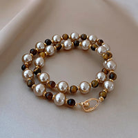 Maillard Natural Tiger's-eye Champagne Pearl Bead Necklace For 2024 Fashion Jewelry Women's Sexy Sweater Chain Neck Accessories
