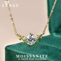 Lnngy Exquisite Leaf Shape Pendant Necklace Certified 8MM Moissanite Diamond Necklaces for Women Neck Jewelry Accessories