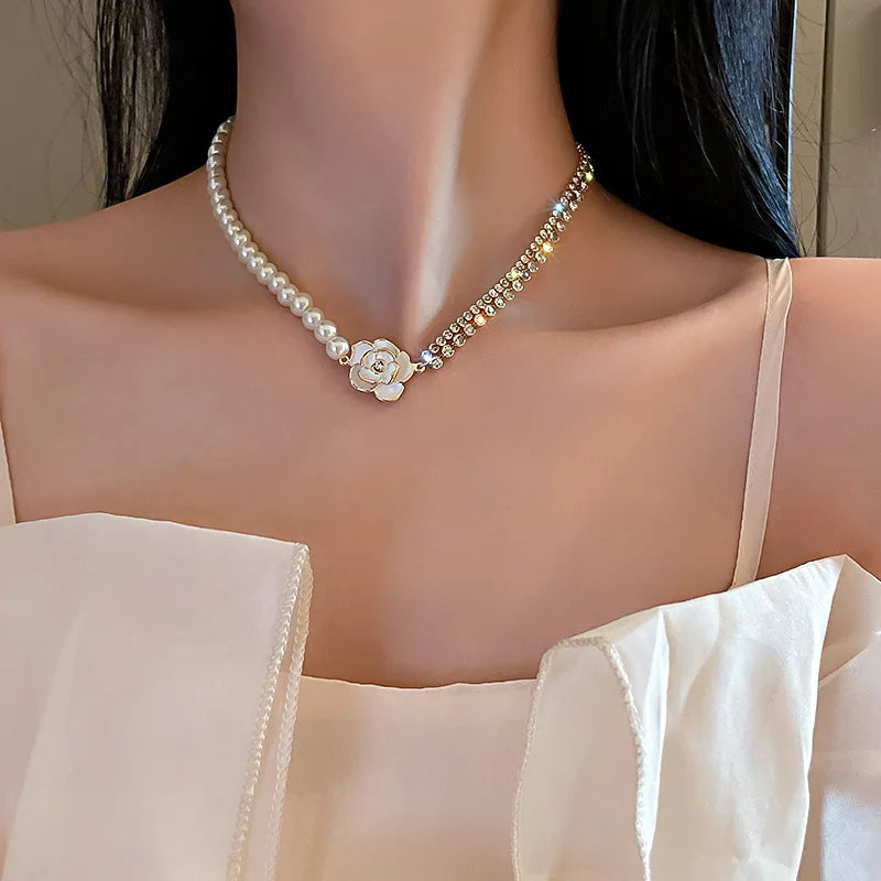 Faux Pearl Flower Necklace