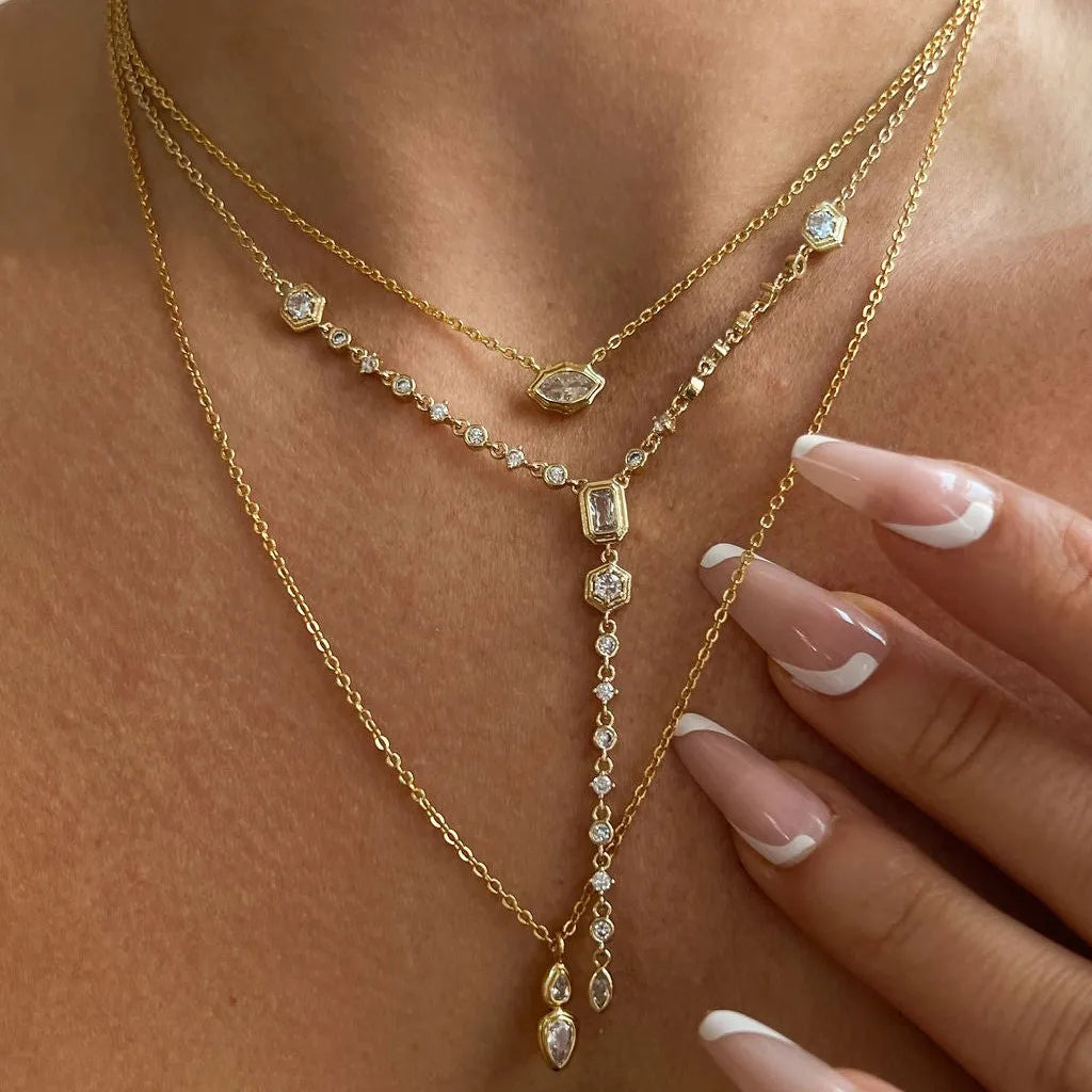 Titanium Steel Zircon Oval Round Pendant Necklace for Women Simple Stylish Gold Plated Crystal Wedding JewelryAccessories