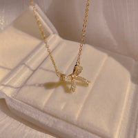 Zirconia Bow Pendant Necklace Sweet