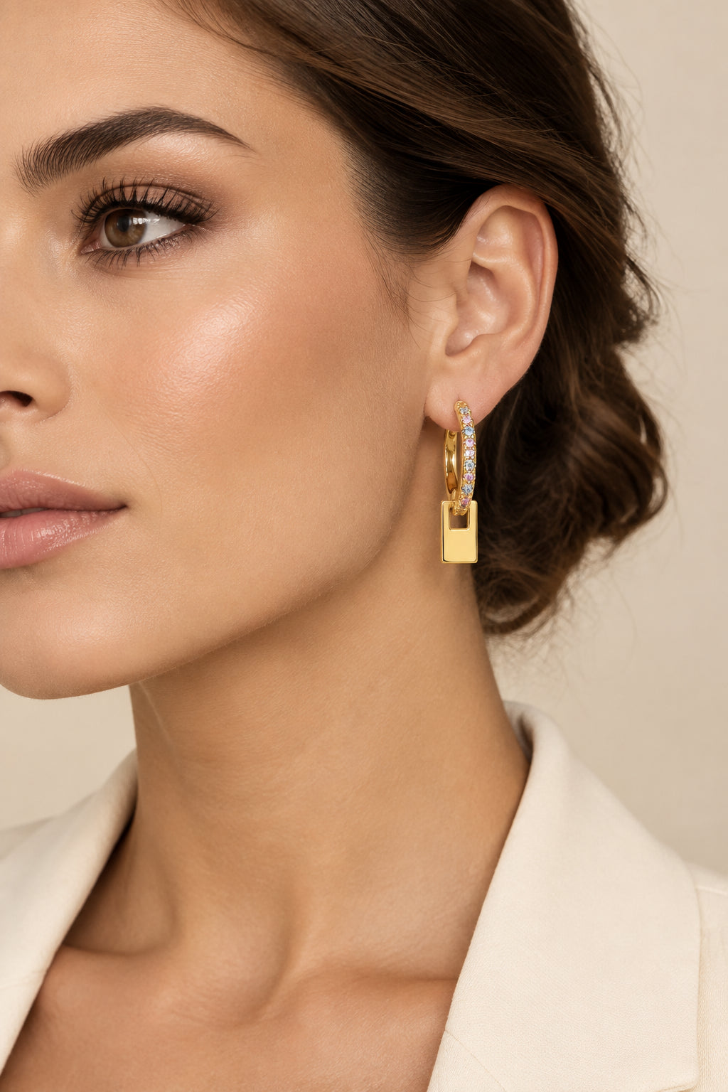 Gold Tag Hoop Earrings