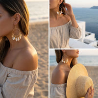 Boho Festival Statement Earrings for Women Gold Color Hoop Shell Chandelier Tassel Dangle Y2K Gypsy Beach Party Rave Jewelry