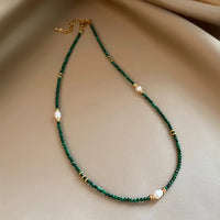 Exquisite Peacock Stone Bead Pearl Necklace For Women Simple Emerald Zircon pendant Layered Collarbone Chain 2025 New Jewelry