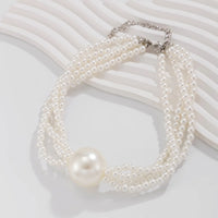 Retro Large Imitation Pearl Pendant Necklace 2024 Women's Multi Layer Stacking Simple Sweet Bead Girl Fashion Birthday Jewelry