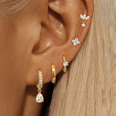 Gold Zircon Hoop Earrings