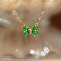 925 Sterling Silver 18K Gold Plated Emerald CZ Bow Necklace Women Dainty Cute Butterfly Pendant Fashion Jewelry Gift
