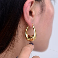 Fashion Glossy Stainless Steel U Shape Hoop Earrings For Women Gold Color Thick Geometric Ear Buckle Huggie Jewelry Earrings