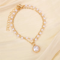 Two Layers Pearl Anklets Bracelets Metal Chain