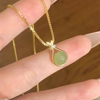 Fashion Chinese Style Blessing Bag Pendant Zircon Round Jadeite Green Imitation of Hotan Jade Chain Choker Women Necklaces