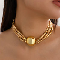 Retro Large Imitation Pearl Pendant Necklace 2024 Women's Multi Layer Stacking Simple Sweet Bead Girl Fashion Birthday Jewelry