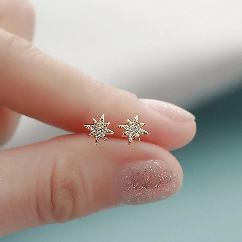 Eight-Point Star Zircon Earrings