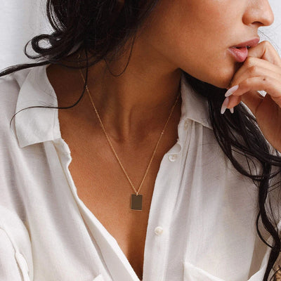 Stainless Steel Chain Rectangle Necklace