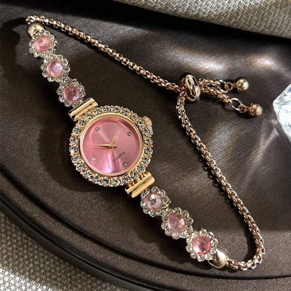 Rhinestone Watches Diamond Flowers Bracelet Quartz Wristwatch