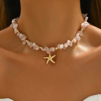 Chip Stone Choker Necklace for Women Starfish Pendant Boho Beach Adjustable Multicolor Summer Fashion Jewelry