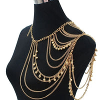 European and American foreign trade street photography fashion multi-layer sexy tassel ball shoulder chain body chain cross-bord