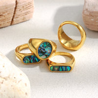 MamacitaSlay 316L Stainless Steel Abalone Shell Colorful Ring 18K Gold Plated Waterproof Jewelry Women's Unique Ring 2026 Gifts
