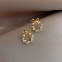Pearl Crystal Bow Stud Girl