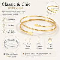 Upper Arm Cuff Bracelet for Women Minimalist Gold Plated Adjustable Open Armband Statement Party Armlet Jewelry