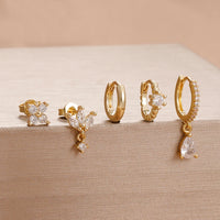 5PCS Stainless Steel Geometry Huggie Hoop Earrings Set Daily Wear Gold Color Zircon Ear Piercing Earring Wedding Jewelry Aretes