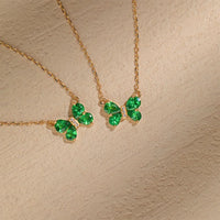 925 Sterling Silver 18K Gold Plated Emerald CZ Bow Necklace Women Dainty Cute Butterfly Pendant Fashion Jewelry Gift