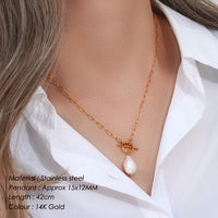 EManco Freshwater Pearl Toggle Necklace for Women Paperclip Chain Necklace Stainless Steel Long Box Square Chain Long Choker